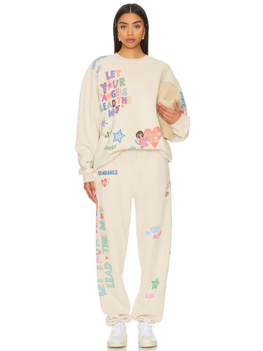 The Mayfair Group Angels All Around You Crewneck & Sweatpants Set M/L Cream